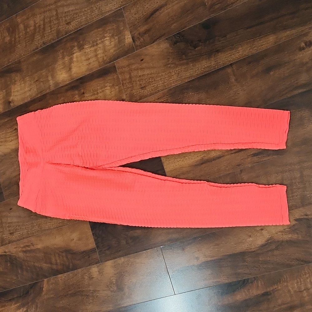 High waisted textured neon pink workout leggings Size Large